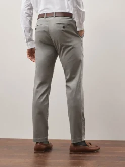 Grijs - Slim Fit - Zachte chino met print en riem