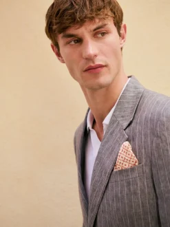 Grijs - Slim fit Signature Leomaster Italiaans gestreept linnen colbert