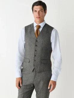 Grijs - Slim Fit Wool Blend Herringbone Stripe Suit Waistcoat