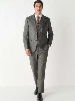 Grijs - Slim Fit Wool Blend Herringbone Stripe Suit Waistcoat