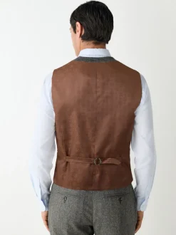 Grijs - Slim Fit Wool Blend Herringbone Stripe Suit Waistcoat