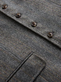 Grijs - Slim Fit Wool Blend Herringbone Stripe Suit Waistcoat