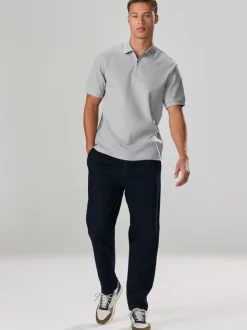 Grijs - Smart poloshirt met textuur en rits