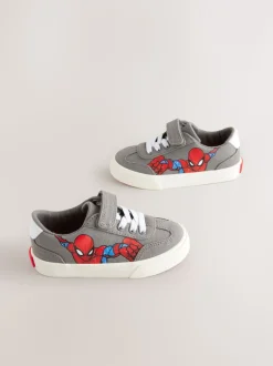 Grijs - Sneakers met klittenbandsluiting, elastische veters en Spidermanprint