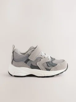 Grijs - Sneakers met klittenbandsluiting en elastische veters