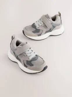 Grijs - Sneakers met klittenbandsluiting en elastische veters