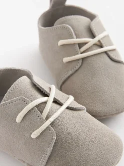 Grijs - Suède babyschoenen met veters (0-24 mnd)