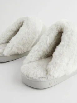 Grijs - Suede Faux Fur Mule Slippers