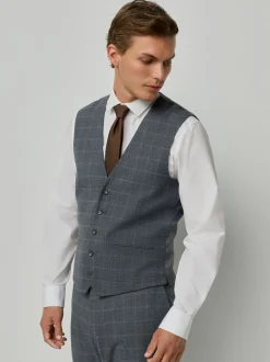 Grijs - Tailored Fit Check Flannel Suit Waistcoat
