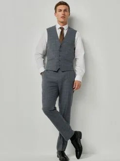 Grijs - Tailored Fit Check Flannel Suit Waistcoat