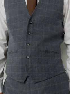 Grijs - Tailored Fit Check Flannel Suit Waistcoat