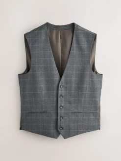 Grijs - Tailored Fit Check Flannel Suit Waistcoat