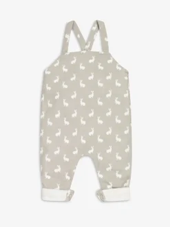 Grijs - The Little Tailor - Baby tuinbroek van 100% katoen met konijnenprint