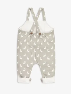 Grijs - The Little Tailor - Baby tuinbroek van 100% katoen met konijnenprint