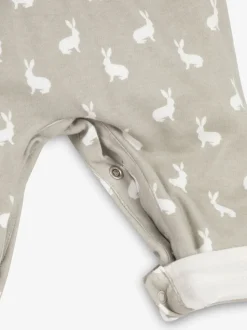 Grijs - The Little Tailor - Baby tuinbroek van 100% katoen met konijnenprint