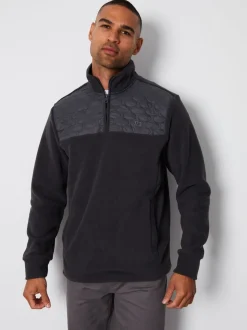 Grijs - Threadbare doorgestikt fleece sweatshirt met kwartrits