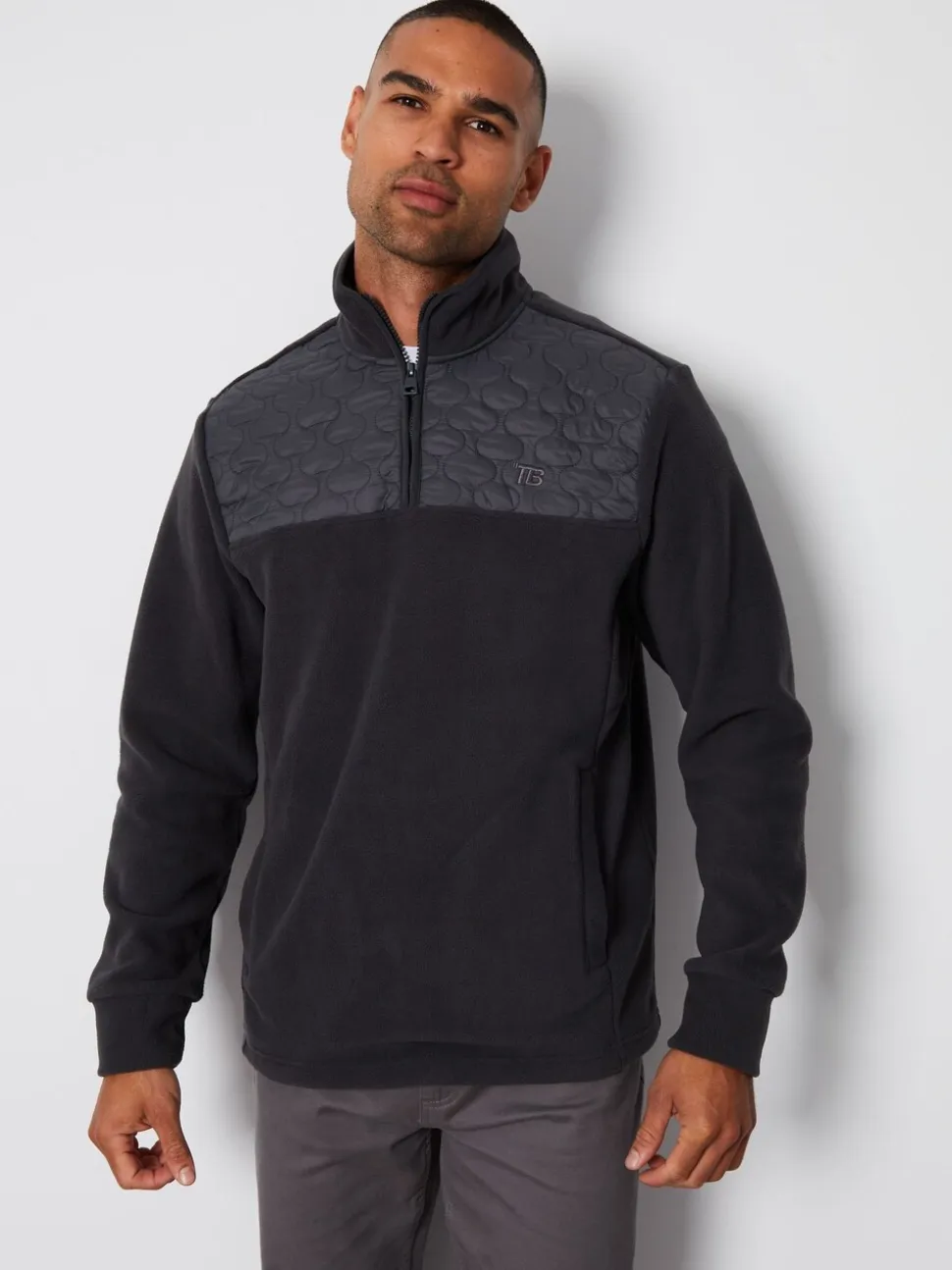 Grijs - Threadbare doorgestikt fleece sweatshirt met kwartrits