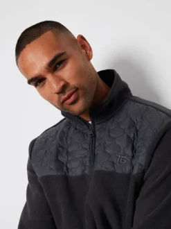 Grijs - Threadbare doorgestikt fleece sweatshirt met kwartrits