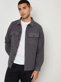 Grijs - Threadbare imitatiebont wollen knoopsluiting overshirt