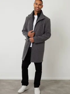 Grijs - Threadbare Lange utility-jas van imitatie-wol met laagjeslook
