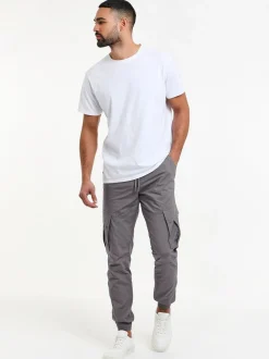 Grijs - Threadbare slim-fit cargobroek met boorden en 100% katoen