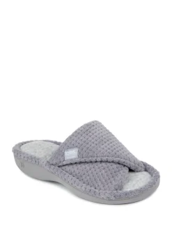 Grijs - Totes - Isotoner Popcorn Turnover pantoffels met open neus voor dames