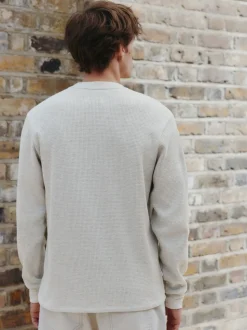 Grijs - T-shirt met henleyhals en lange mouwen