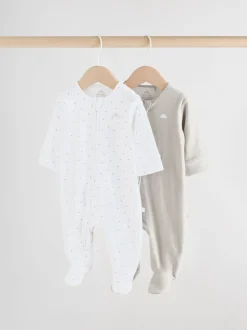 Grijs - Velour Two Way Zip Baby Sleepsuits 2 Pack (0-2yrs)