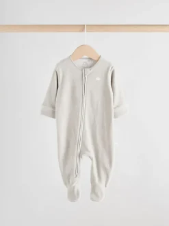 Grijs - Velour Two Way Zip Baby Sleepsuits 2 Pack (0-2yrs)