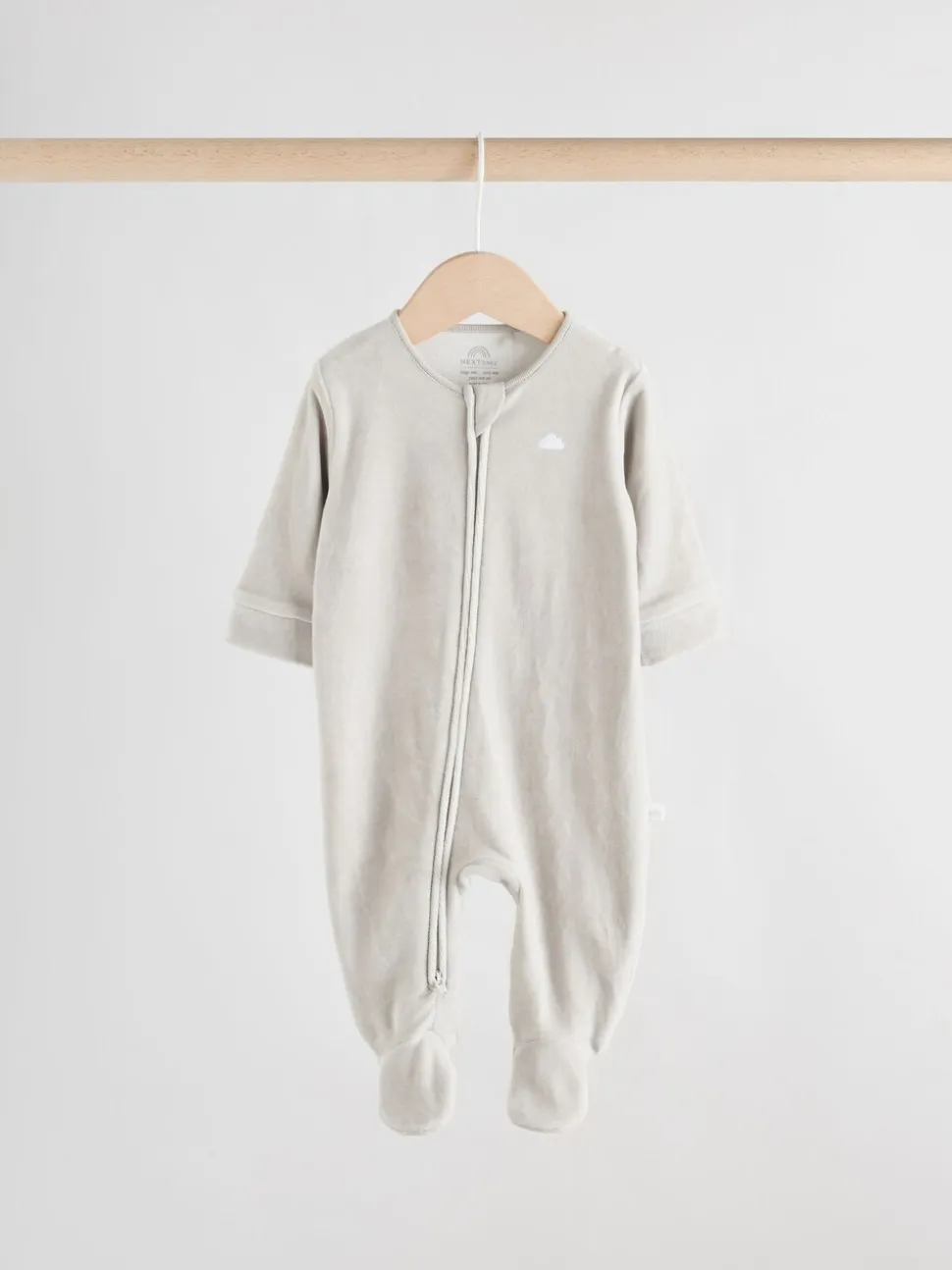 Grijs - Velour Two Way Zip Baby Sleepsuits 2 Pack (0-2yrs)