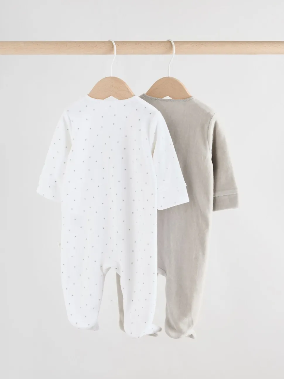 Grijs - Velour Two Way Zip Baby Sleepsuits 2 Pack (0-2yrs)