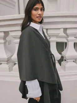 Grijs - Wrap Front Cape Poncho
