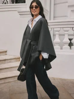 Grijs - Wrap Front Cape Poncho