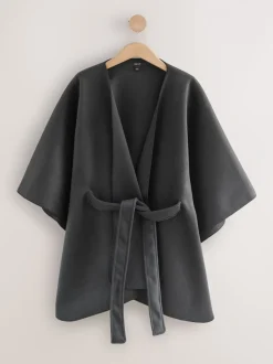 Grijs - Wrap Front Cape Poncho