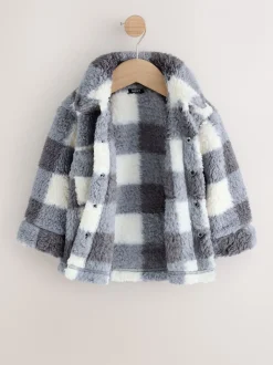 Grijs dambordpatroon - Fleece shacket van borg (3 mnd - 7 jr)