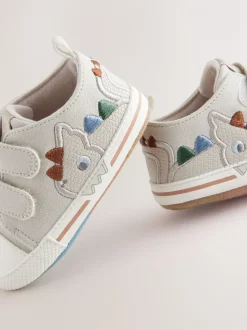 Grijs dinosaurus - Touch Fastening Baby Trainers (0-2mths)