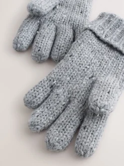 Grijs gebreid met kabels - Hoed, Handschoenen & Sjaals 3 delige Set (3-16jaar)