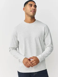 Grijs gemêleerd - Normale Pasvorm - T-shirt met lange mouwen en ronde hals