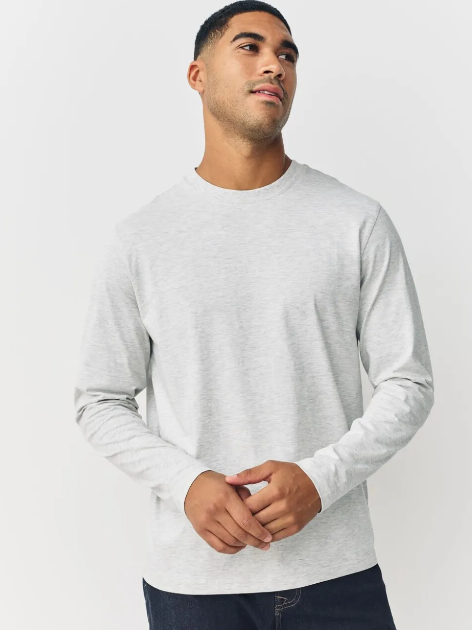 Grijs gemêleerd - Normale Pasvorm - T-shirt met lange mouwen en ronde hals