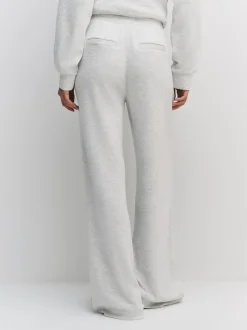Grijs gemêleerd - Premium jersey joggingbroek met wijde pijpen