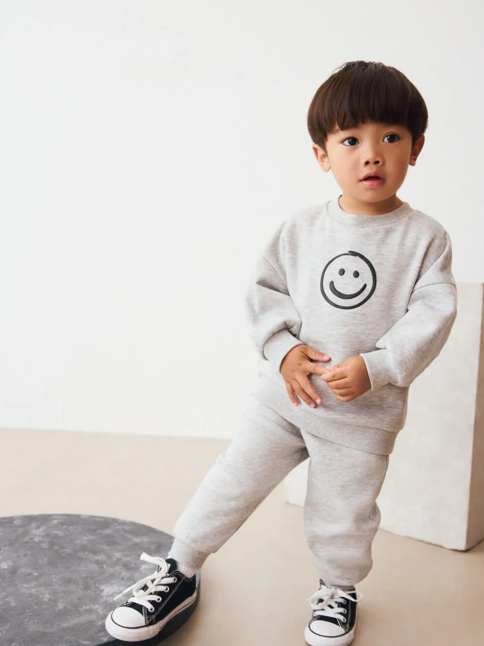 Grijs gemêleerd - Printed Crew Neck Sweat Top & Joggers Set (3mths-7yrs)