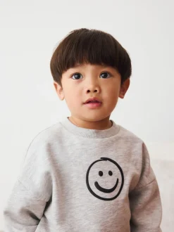 Grijs gemêleerd - Printed Crew Neck Sweat Top & Joggers Set (3mths-7yrs)
