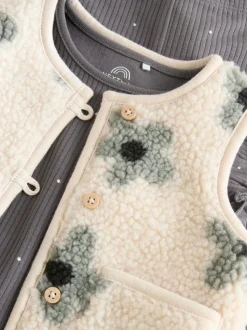Grijs met bloemen - Babyset van top met Lange mouwen en Leggings met Bodywarmer 3 -delig (0mnd -2jr)