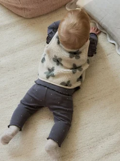 Grijs met bloemen - Babyset van top met Lange mouwen en Leggings met Bodywarmer 3 -delig (0mnd -2jr)