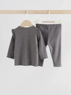 Grijs met bloemen - Babyset van top met Lange mouwen en Leggings met Bodywarmer 3 -delig (0mnd -2jr)