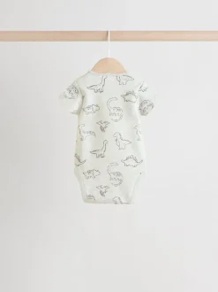 Grijs met dinoprint - Set van 5 babyrompertjes met korte mouwen