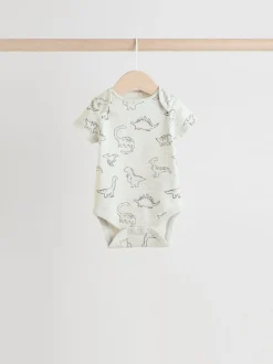 Grijs met dinoprint - Set van 5 babyrompertjes met korte mouwen