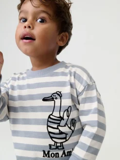 Grijs met eendjes - T-shirt met lange mouwen en print op de rug (3mnd -8jr)