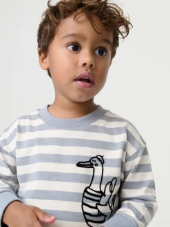 Grijs met eendjes - T-shirt met lange mouwen en print op de rug (3mnd -8jr)