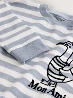 Grijs met eendjes - T-shirt met lange mouwen en print op de rug (3mnd -8jr)